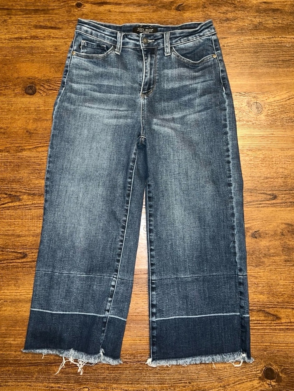 Judy Blue Wide Leg Cropped Jeans High Waist Stretch Frayed Hem Denim Size 29
